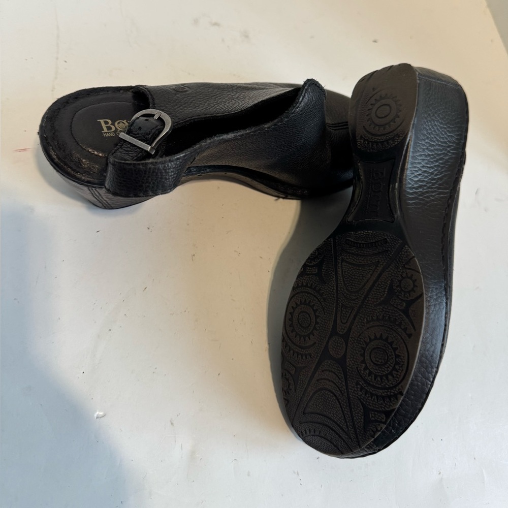Born Black Leather Wedge Clogs | Comfort Slip-On Shoes. Size 9 - Picture 13 of 15